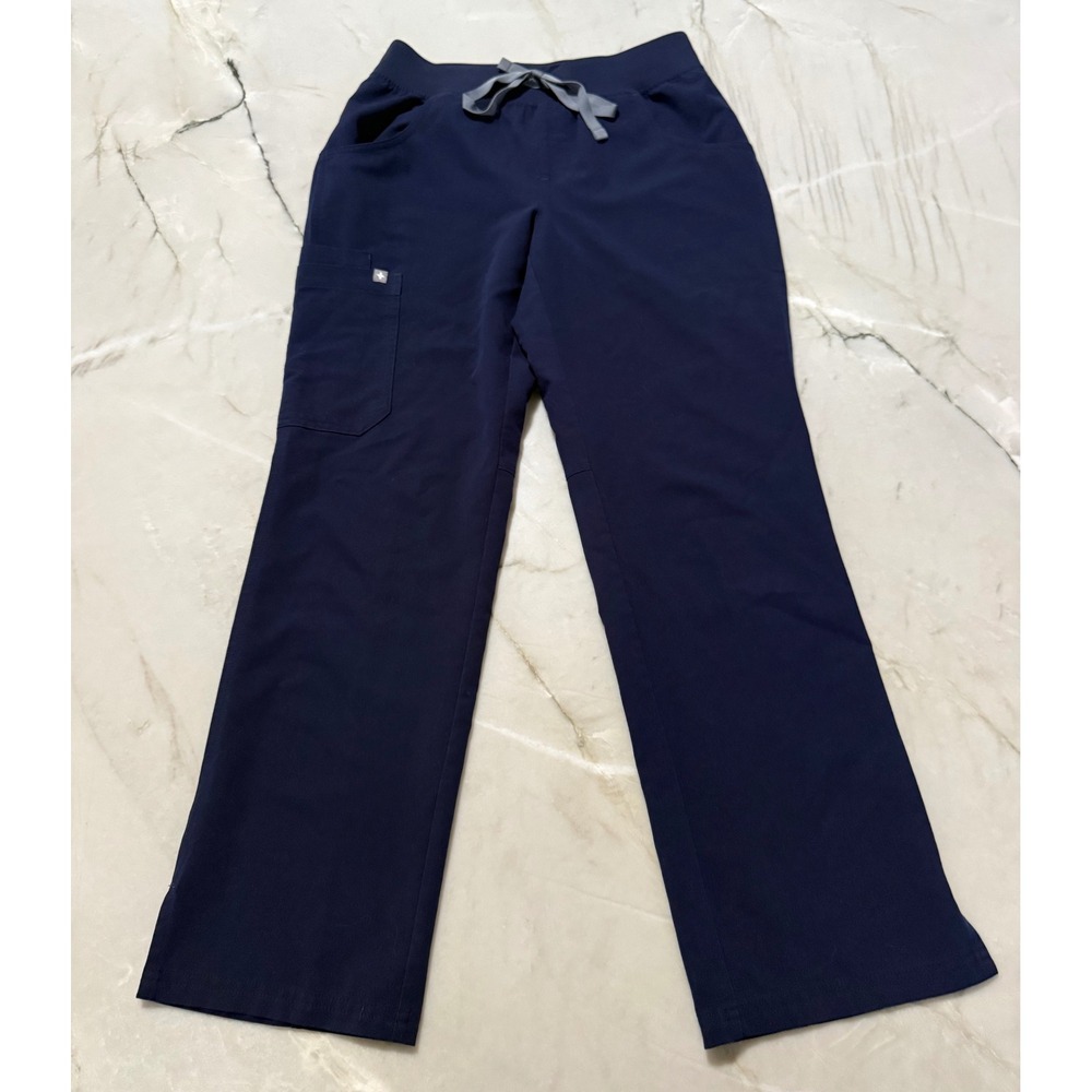 Figs Kade Cargo Scrub Pants Navy Blue Straight Leg Yoga Waistband Small